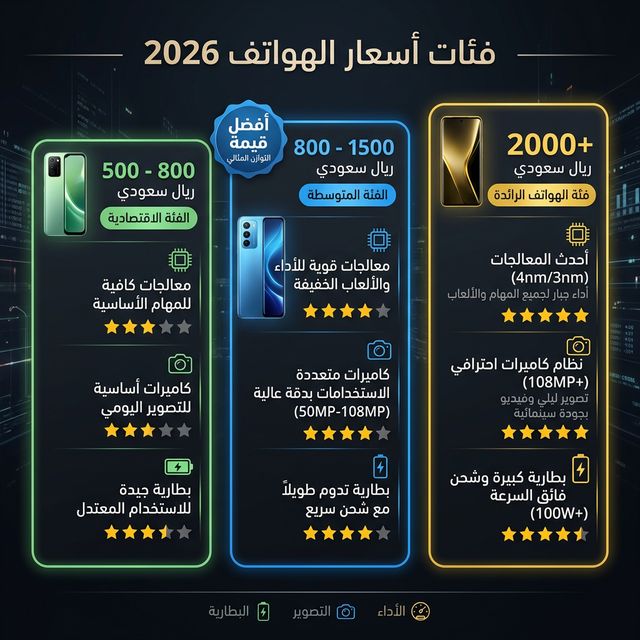 إنفوجرافيك: مقارنة فئات أسعار الهواتف الذكية 2026