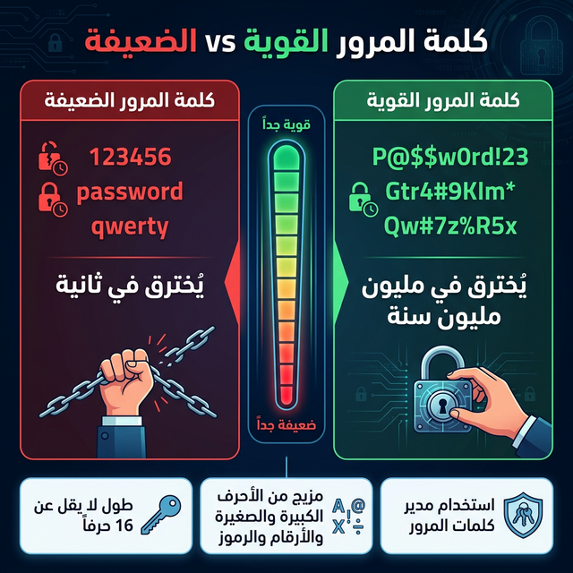 إنفوجرافيك: كلمة المرور القوية vs الضعيفة